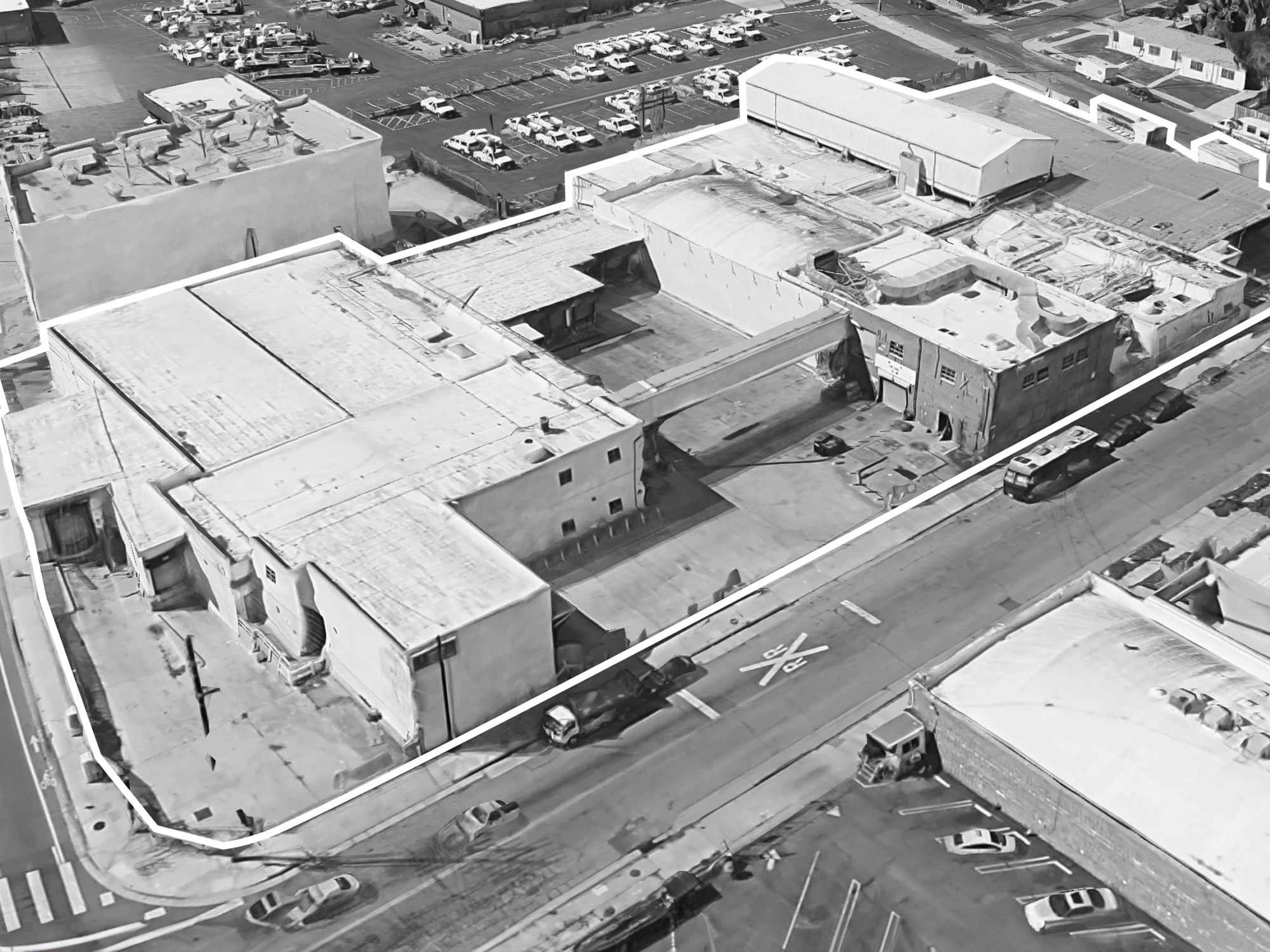 Aerial of a former manufacturing facility.