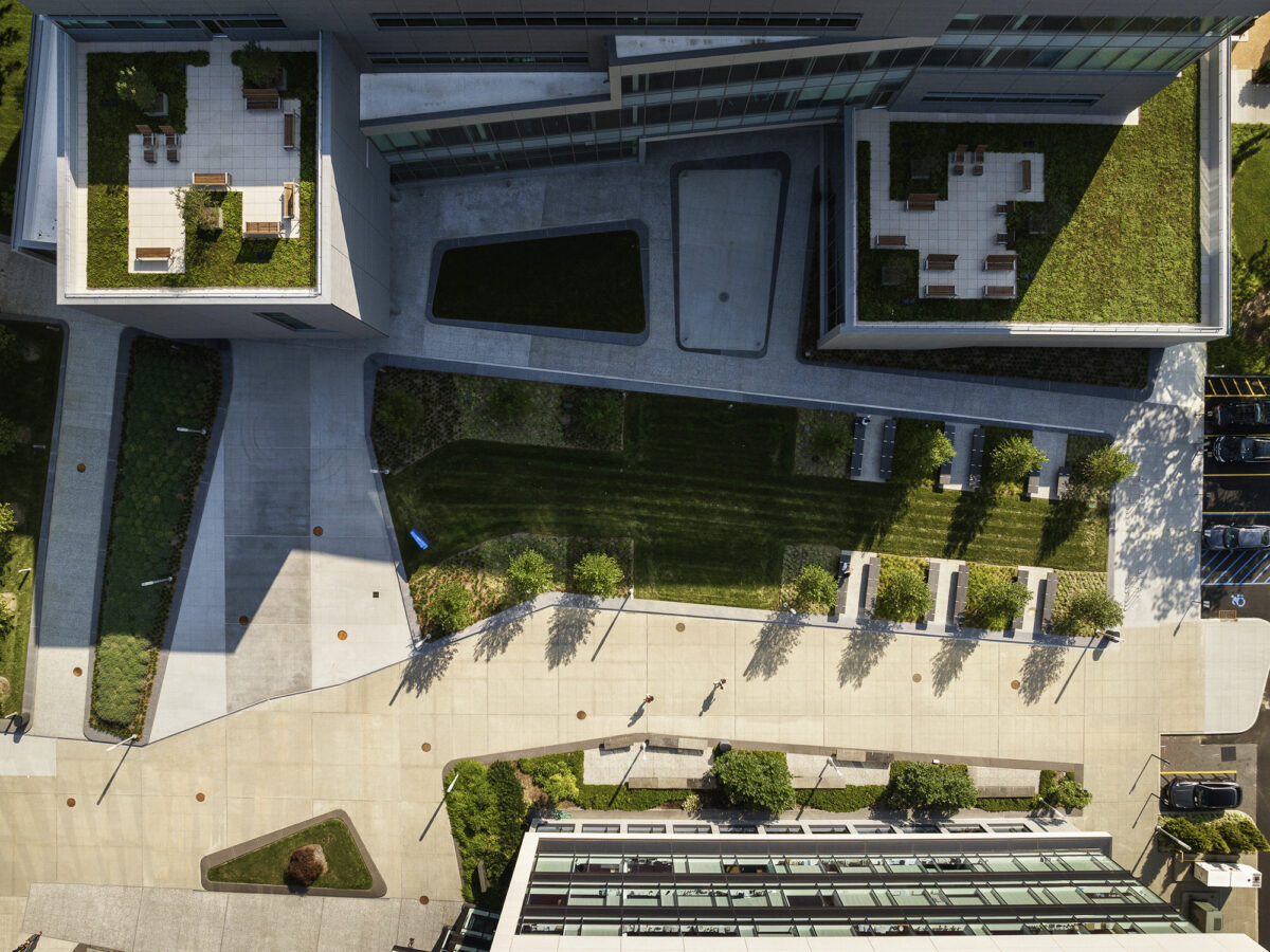 Areial view of Hofstra University Science Center buildings